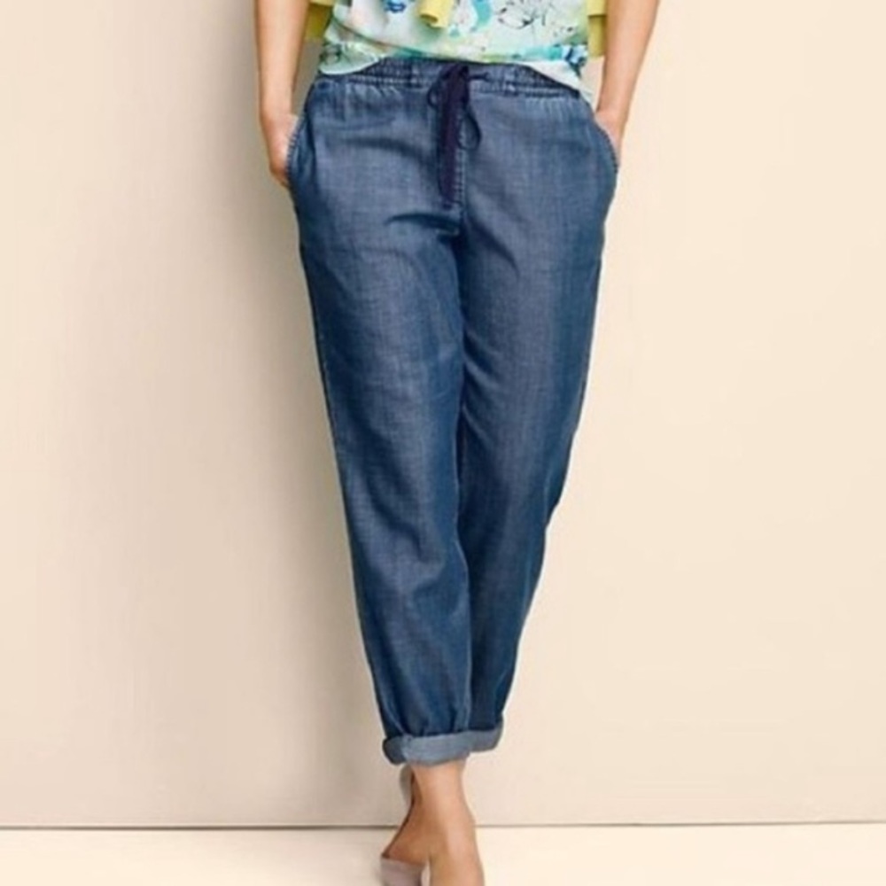 Talbots Easy Drawstring Lyocell Chambray Pants - image 1